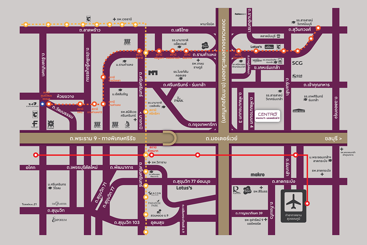 แผนที่โครงการ CENTRO พระราม 9-มอเตอร์เวย์ 2